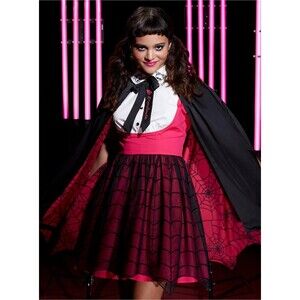 Hot Topic Monster High Draculaura Web Girls Cosplay Adult Cape Black Pink Small